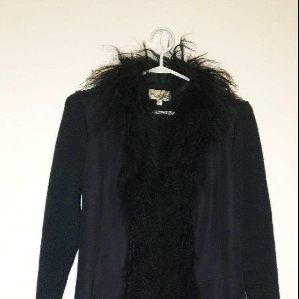 Fur trim warm cardigan